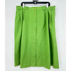 Vintage Kenneth Mitchell Midi Button Skirt Size 24W Green Made USA Career Casual